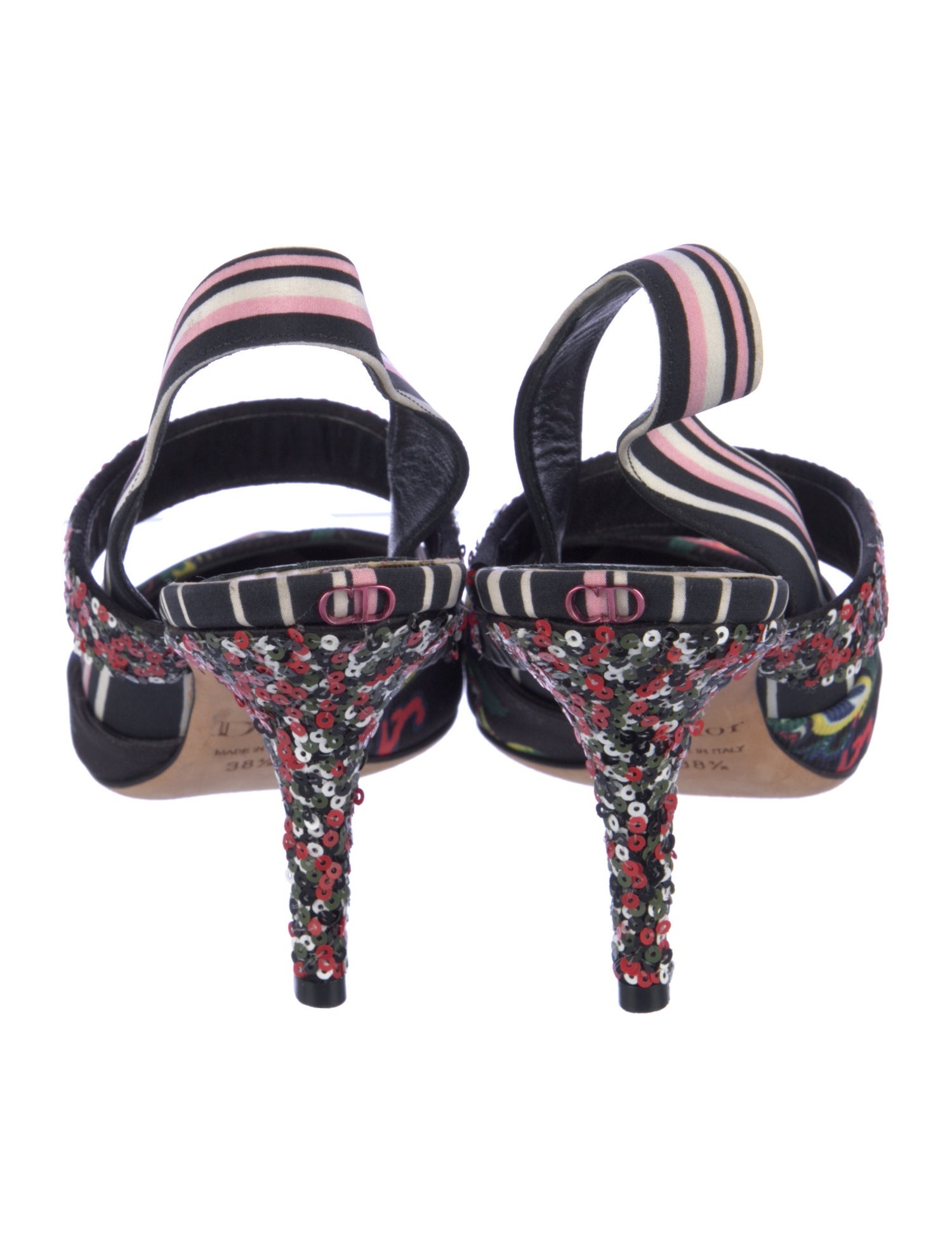 Christian Dior Canvas Striped Slingback Pumps